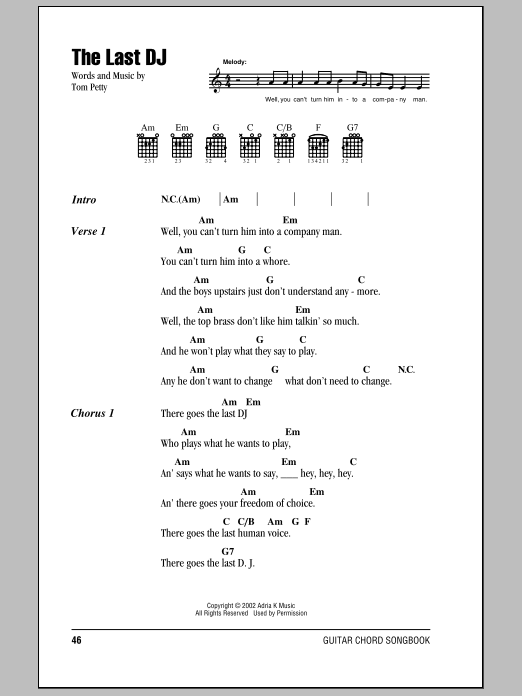 Tom Petty And The Heartbreakers The Last DJ sheet music notes and chords. Download Printable PDF.