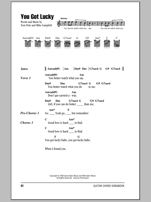 Learn to play Tom Petty And The Heartbreakers You Got Lucky sheet music for Guitar Chords/Lyrics in minutes. Price: 4.4900$ Tom Petty And The Heartbreakers You Got Lucky sheet music notes and chords arranged for Guitar Chords/Lyrics
