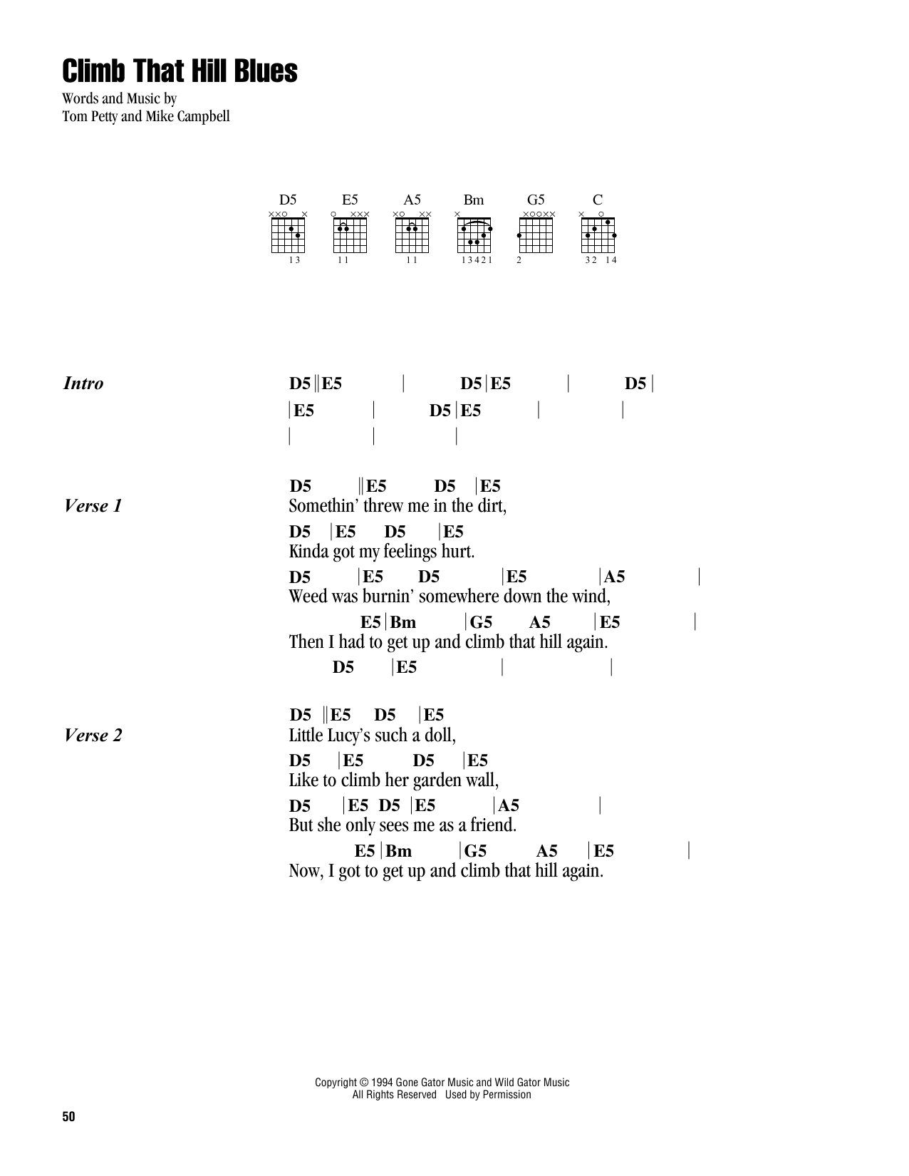 Tom Petty Climb That Hill Blues sheet music notes and chords. Download Printable PDF.