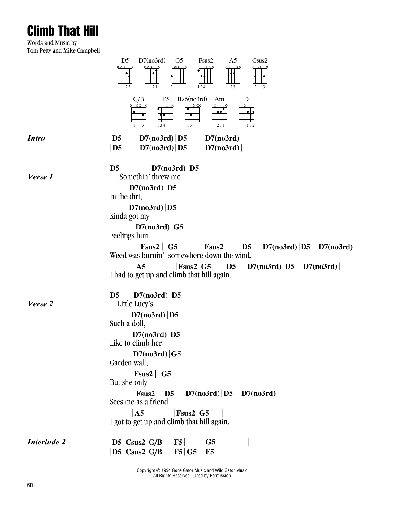 Tom Petty Climb That Hill sheet music notes and chords. Download Printable PDF.