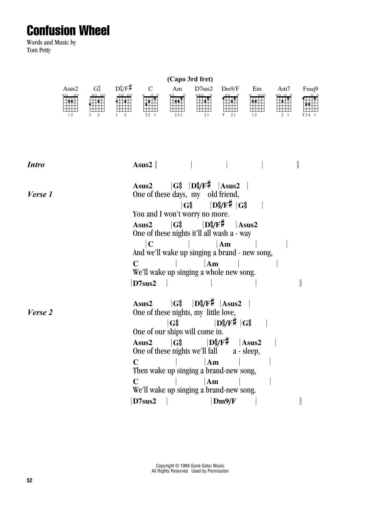 Tom Petty Confusion Wheel sheet music notes and chords. Download Printable PDF.