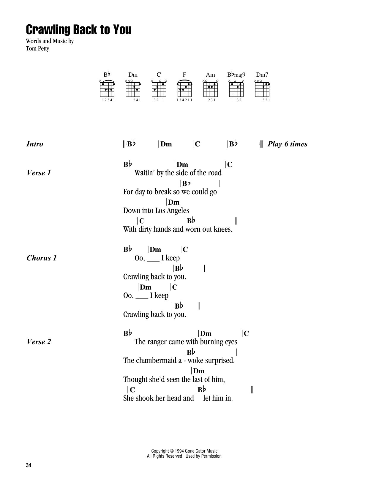 Tom Petty Crawling Back To You sheet music notes and chords. Download Printable PDF.