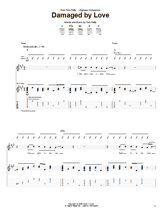 Learn to play Tom Petty Damaged By Love sheet music for Guitar Tab in minutes. Price: 7.8900$ Tom Petty Damaged By Love sheet music notes and chords arranged for Guitar Tab