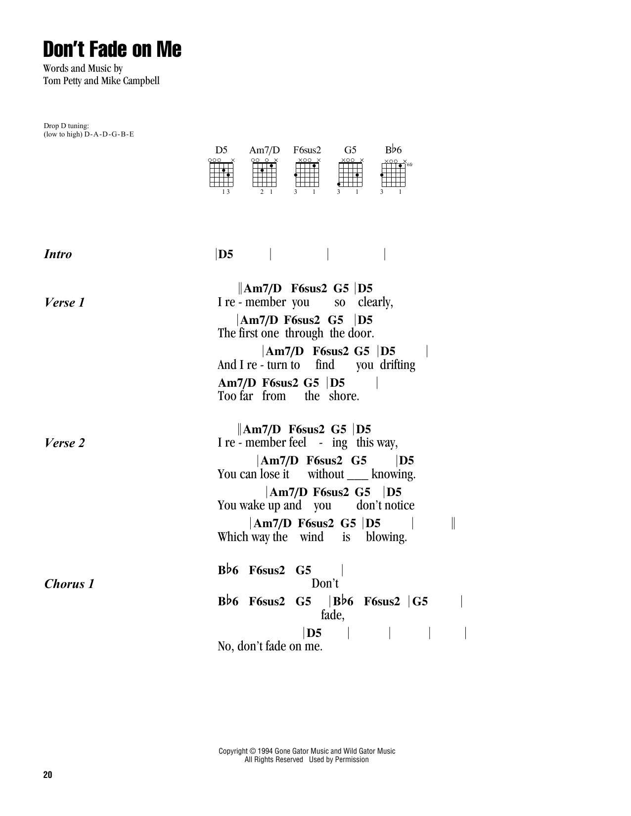 Tom Petty Don't Fade On Me sheet music notes and chords arranged for Guitar Chords/Lyrics