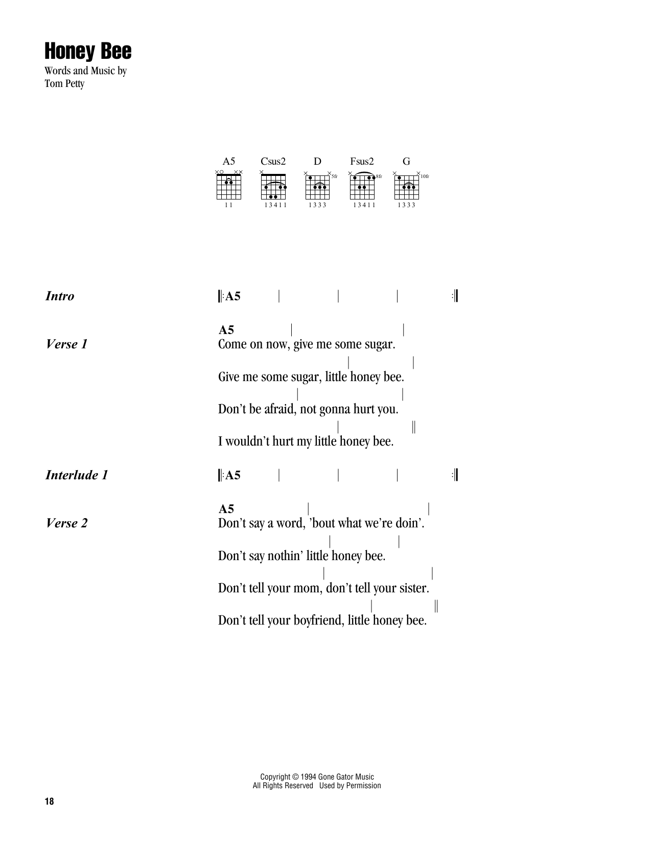 Tom Petty Honey Bee sheet music notes and chords. Download Printable PDF.