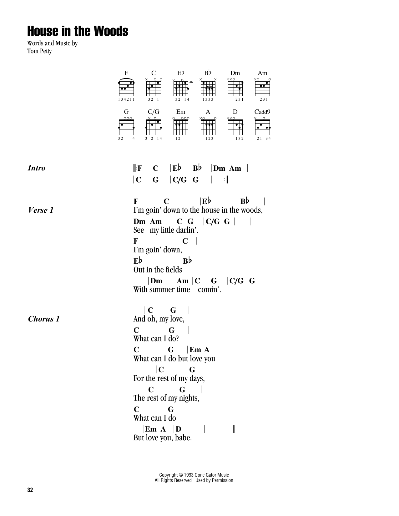 Tom Petty House In The Woods sheet music notes and chords. Download Printable PDF.