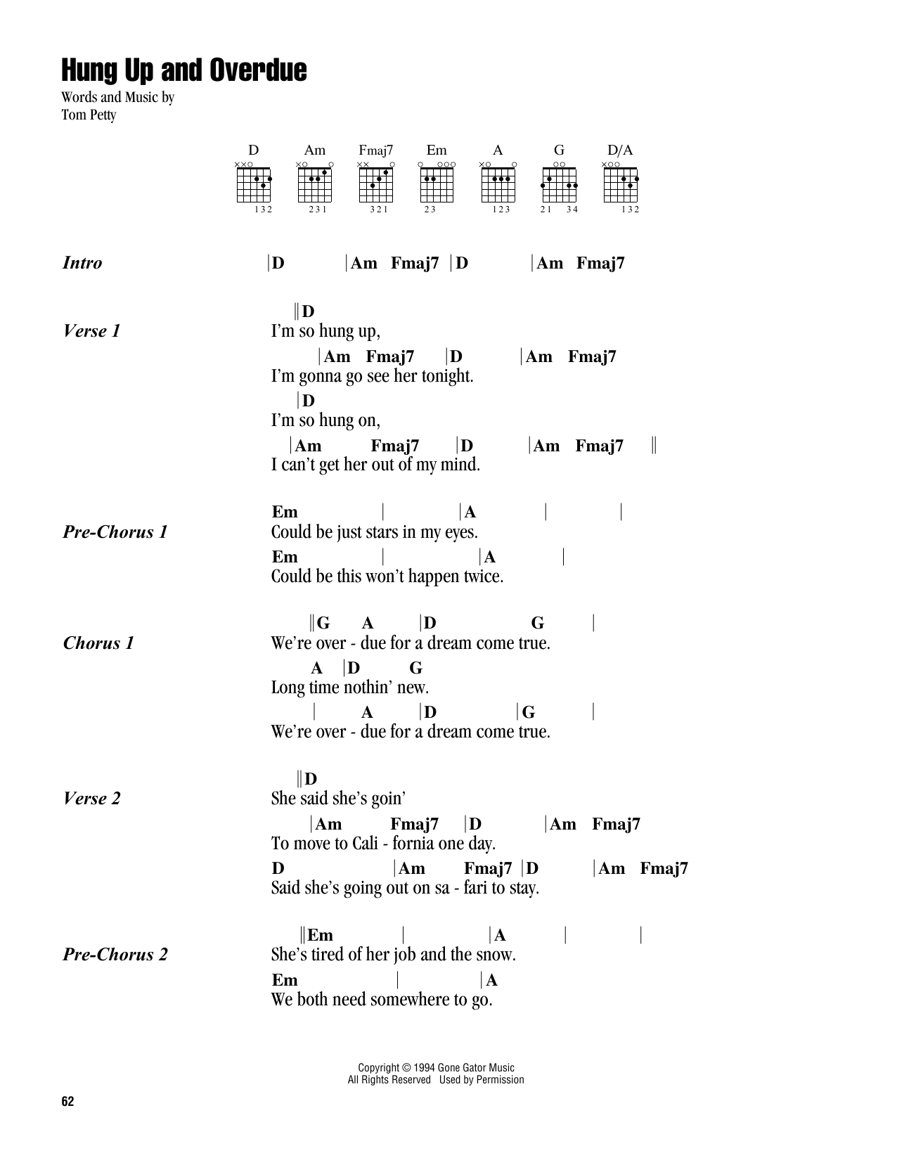 Tom Petty Hung Up And Overdue sheet music notes and chords. Download Printable PDF.