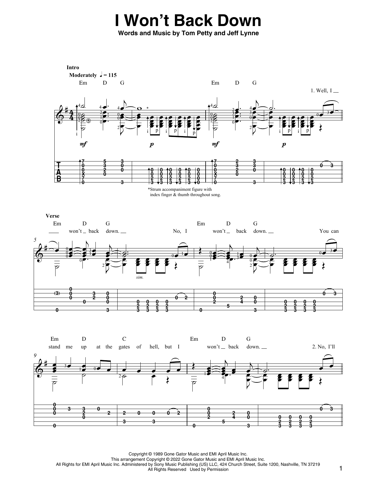 Tom Petty I Won't Back Down (arr. Ben Pila) sheet music notes and chords. Download Printable PDF.