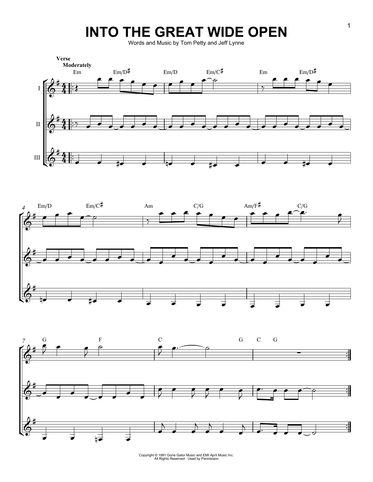 Tom Petty Into The Great Wide Open sheet music notes and chords. Download Printable PDF.