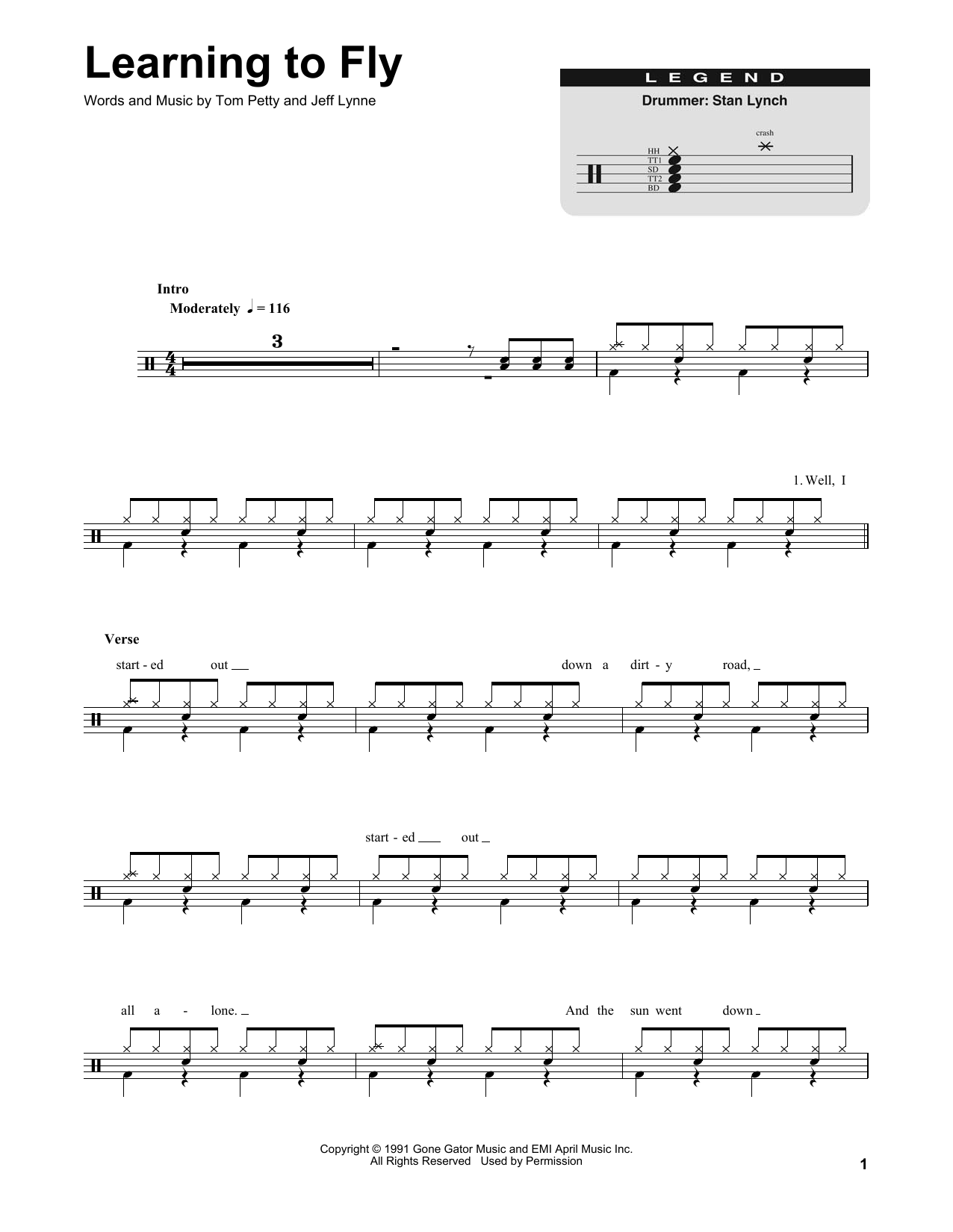 Tom Petty Learning To Fly sheet music notes and chords. Download Printable PDF.