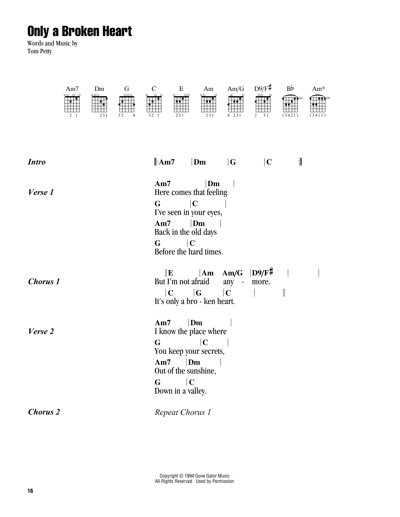 Tom Petty Only A Broken Heart sheet music notes and chords. Download Printable PDF.