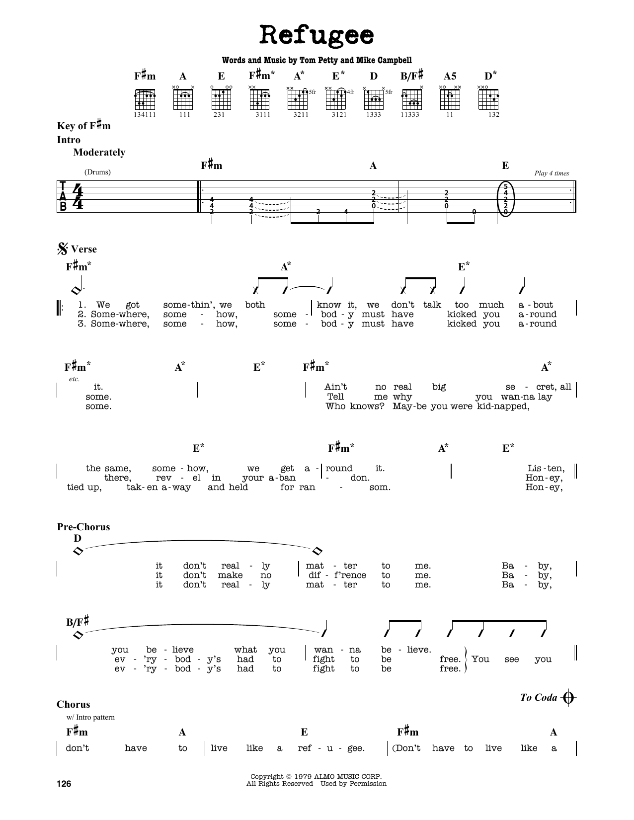 Tom Petty Refugee sheet music notes and chords. Download Printable PDF.