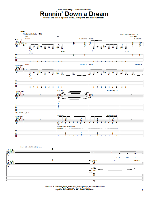 Tom Petty Runnin' Down A Dream sheet music notes and chords. Download Printable PDF.