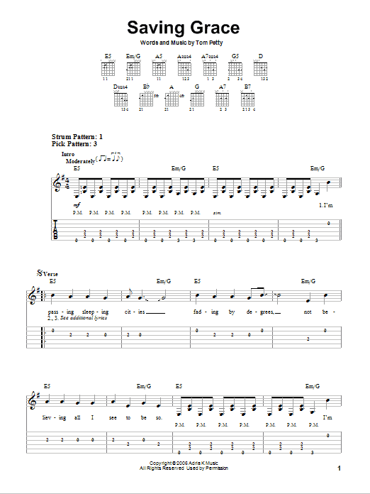 Tom Petty Saving Grace sheet music notes and chords. Download Printable PDF.