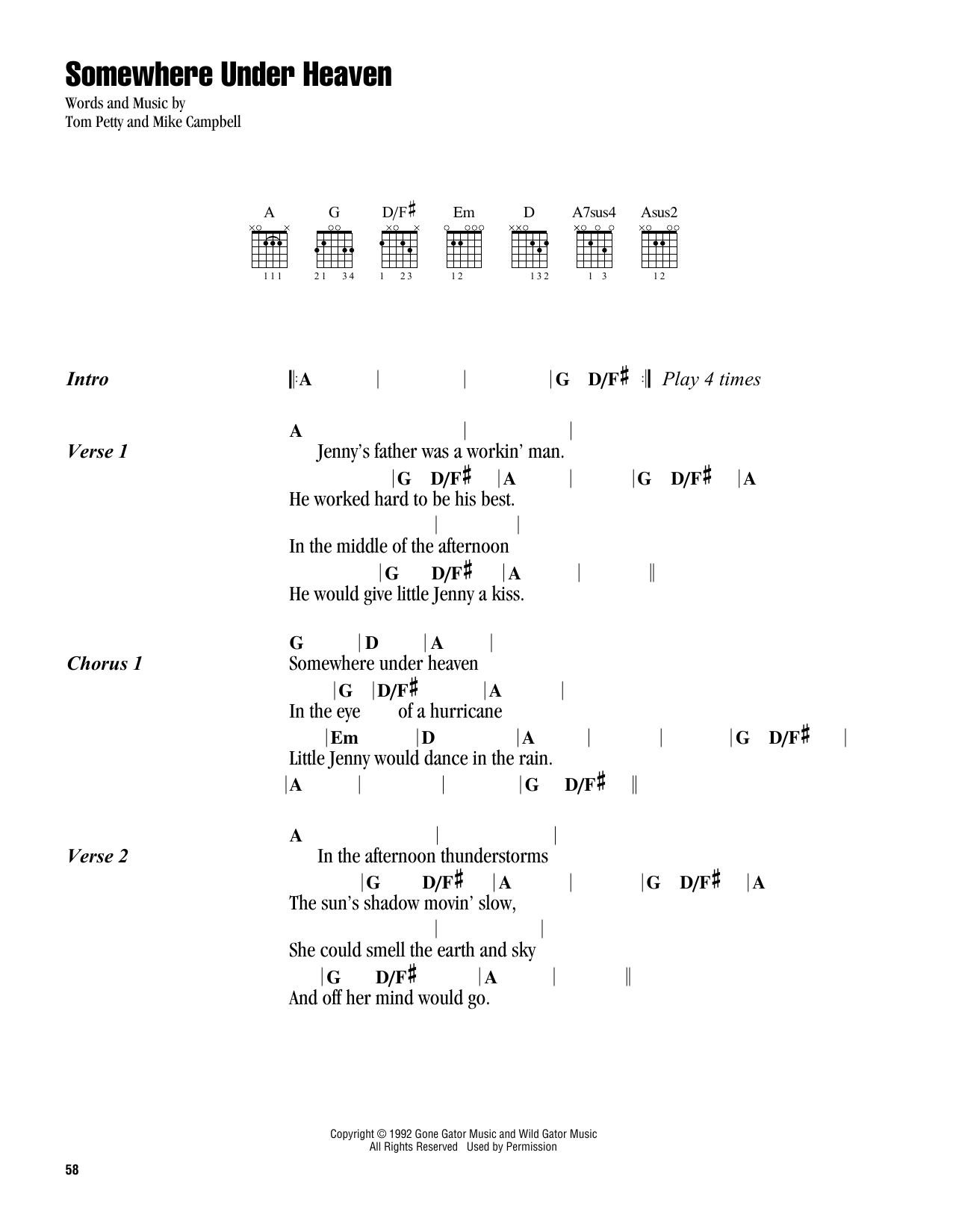 Tom Petty Somewhere Under Heaven sheet music notes and chords arranged for Guitar Chords/Lyrics