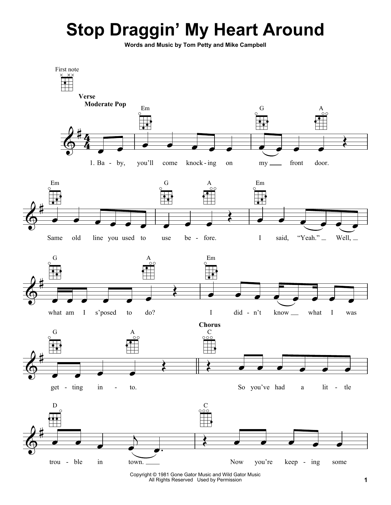 Learn to play Tom Petty Stop Draggin' My Heart Around sheet music for Ukulele in minutes. Price: 5.9900$ Tom Petty Stop Draggin' My Heart Around sheet music notes and chords arranged for Ukulele