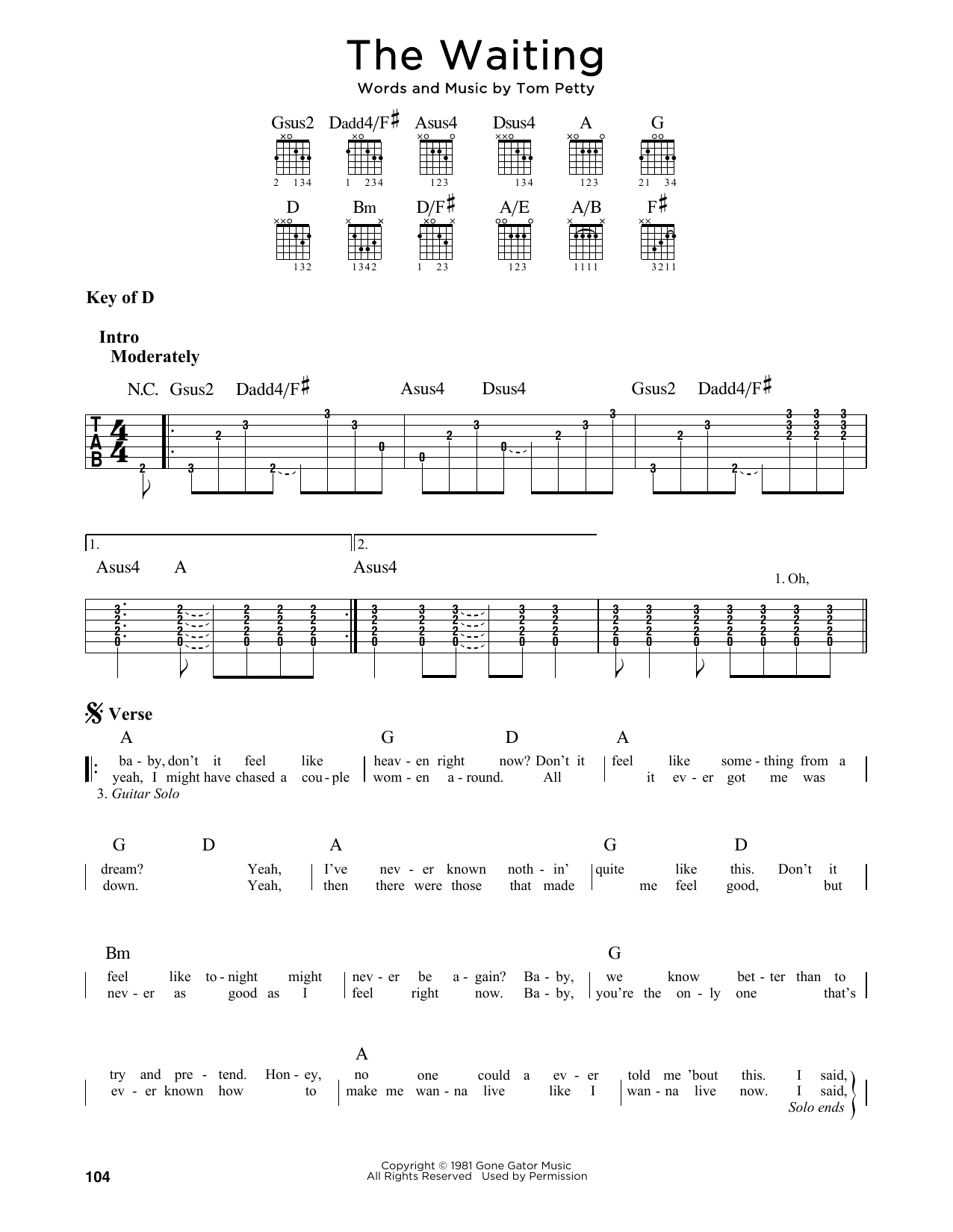 Tom Petty The Waiting sheet music notes and chords. Download Printable PDF.