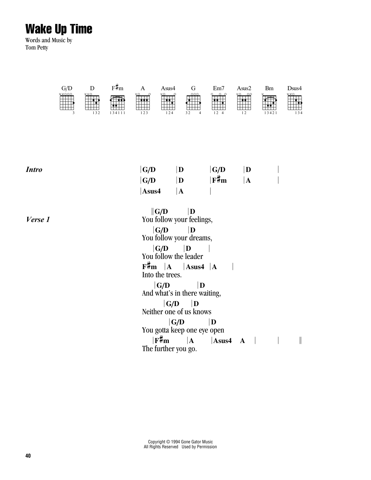 Tom Petty Wake Up Time sheet music notes and chords arranged for Guitar Chords/Lyrics