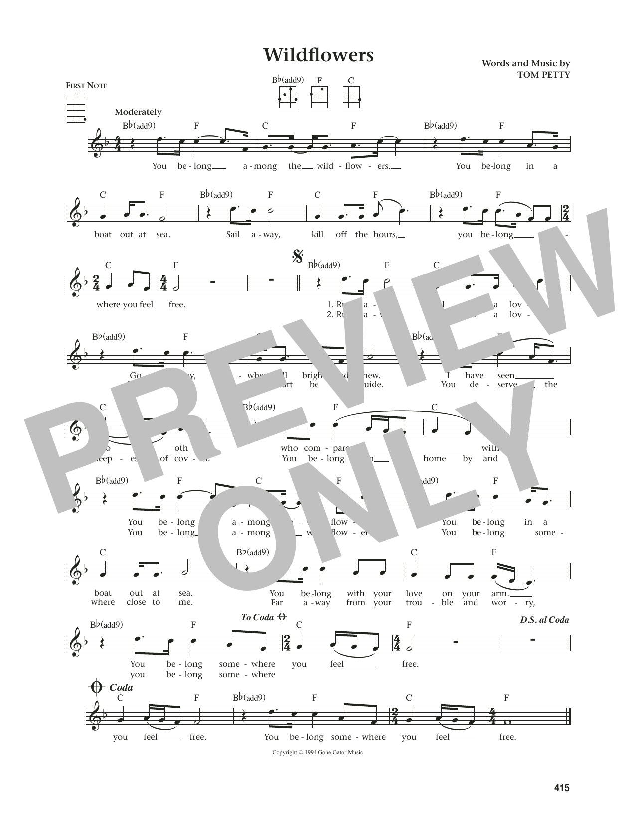 Tom Petty Wildflowers (from The Daily Ukulele) (arr. Jim Beloff) sheet music notes and chords. Download Printable PDF.