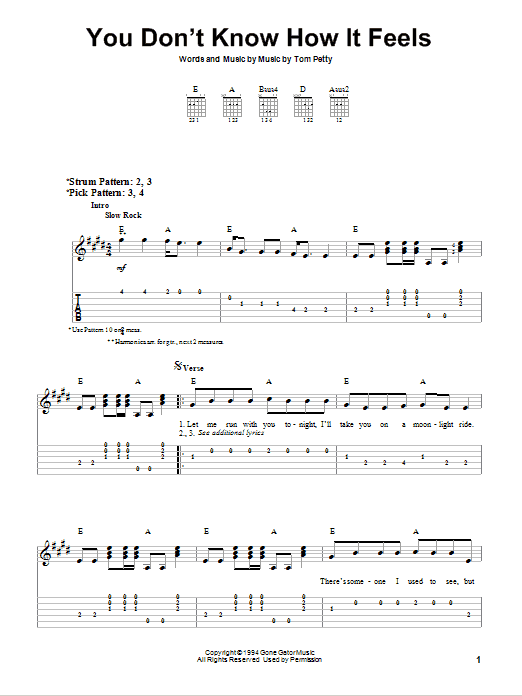 Tom Petty You Don't Know How It Feels sheet music notes and chords. Download Printable PDF.