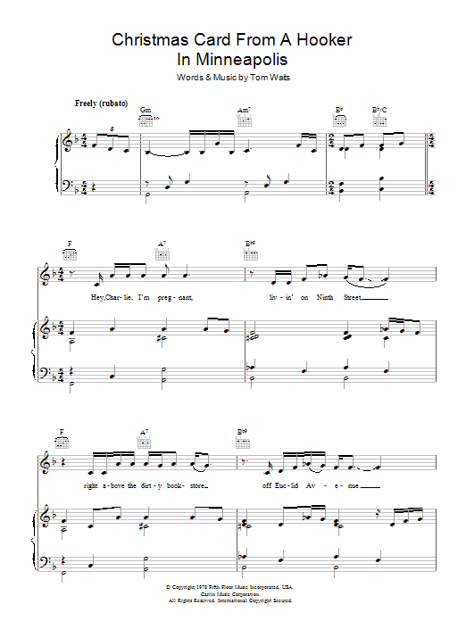 Tom Waits Christmas Card From A Hooker In Minneapolis sheet music notes and chords arranged for Guitar Chords/Lyrics