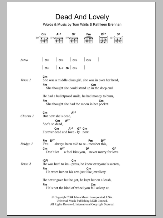 Tom Waits Dead And Lovely sheet music notes and chords. Download Printable PDF.