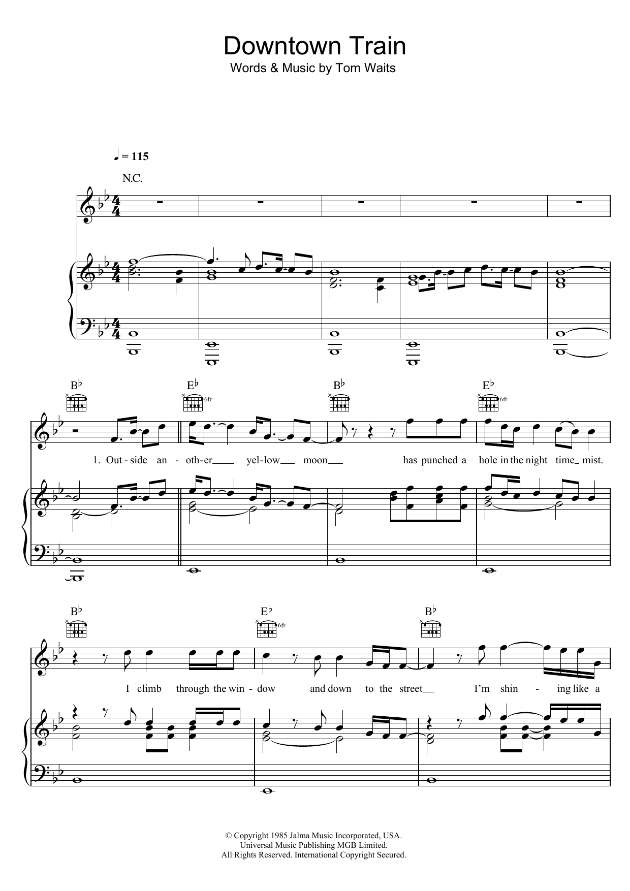 Tom Waits Downtown Train sheet music notes and chords. Download Printable PDF.