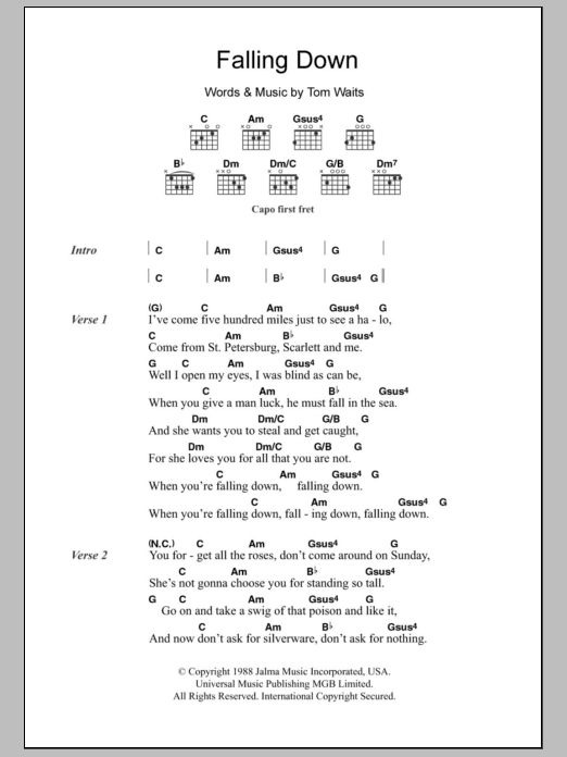 Tom Waits Falling Down sheet music notes and chords. Download Printable PDF.