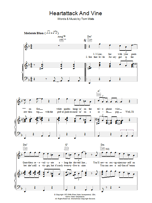 Tom Waits Heartattack And Vine sheet music notes and chords. Download Printable PDF.