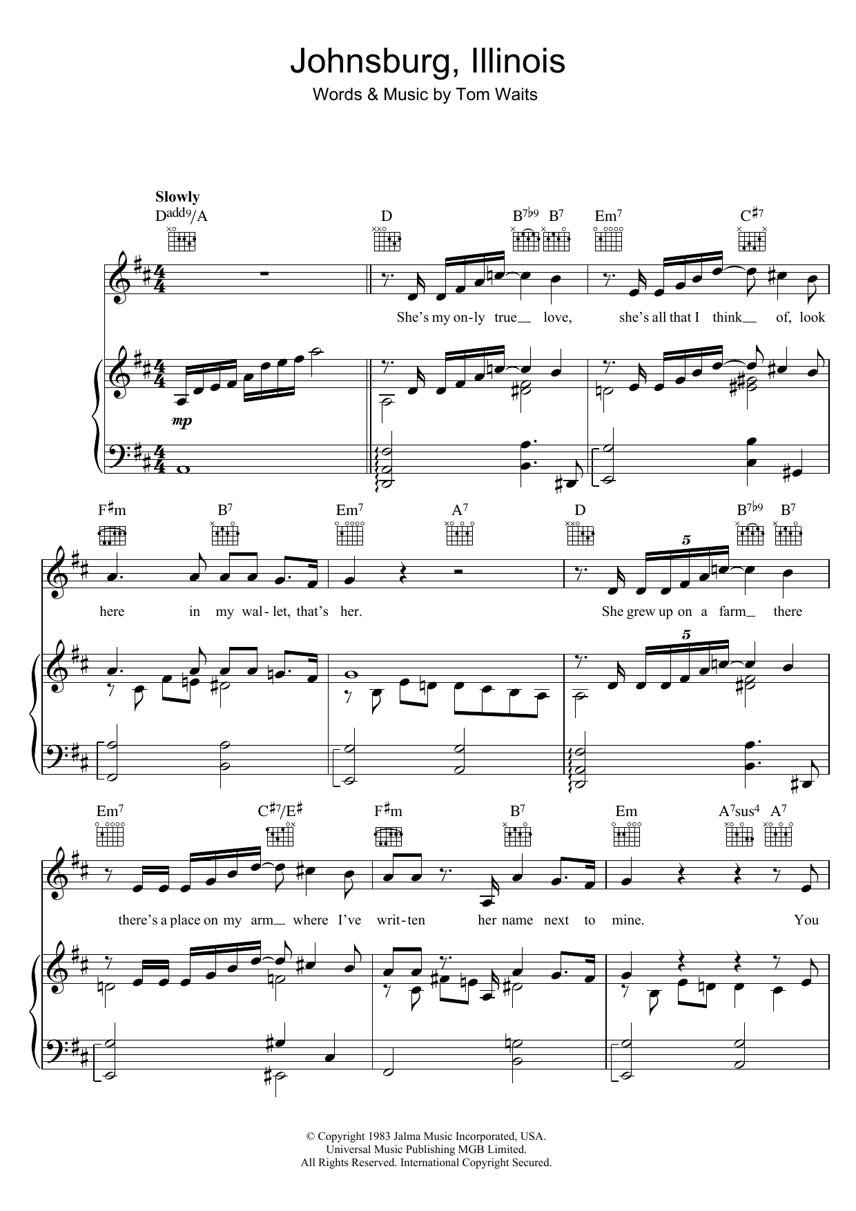 Tom Waits Johnsburg, Illinois sheet music notes and chords. Download Printable PDF.