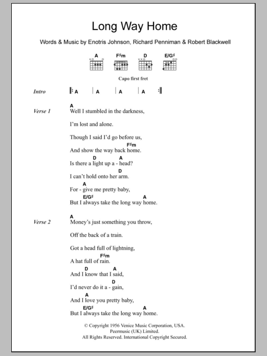 Tom Waits Long Way Home sheet music notes and chords. Download Printable PDF.