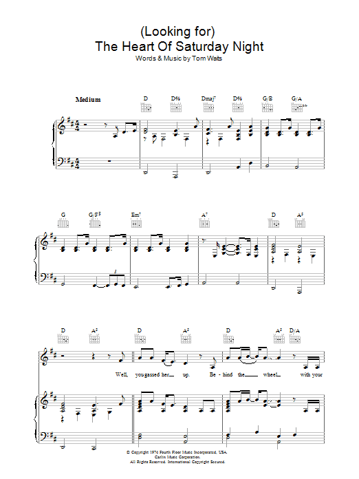 Tom Waits (Looking For) The Heart Of Saturday Night sheet music notes and chords. Download Printable PDF.