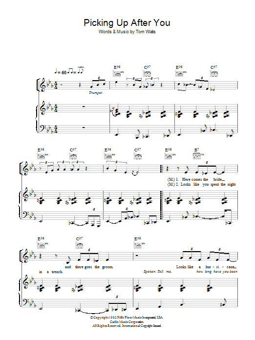 Learn to play Tom Waits & Crystal Gayle Picking Up After You sheet music for Piano, Vocal & Guitar Chords in minutes. Price: 7.8900$ Tom Waits & Crystal Gayle Picking Up After You sheet music notes and chords arranged for Piano, Vocal & Guitar Chords