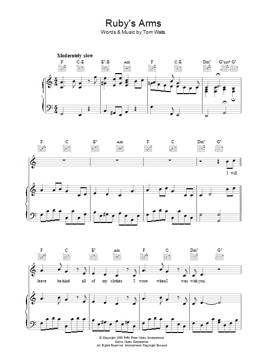 Tom Waits Ruby's Arms sheet music notes and chords. Download Printable PDF.