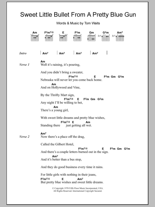 Tom Waits Sweet Little Bullet From A Pretty Blue Gun sheet music notes and chords. Download Printable PDF.