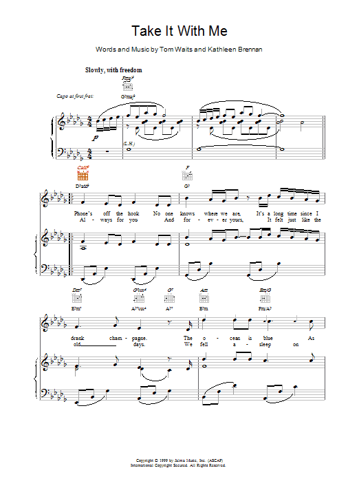 Tom Waits Take It With Me sheet music notes and chords. Download Printable PDF.