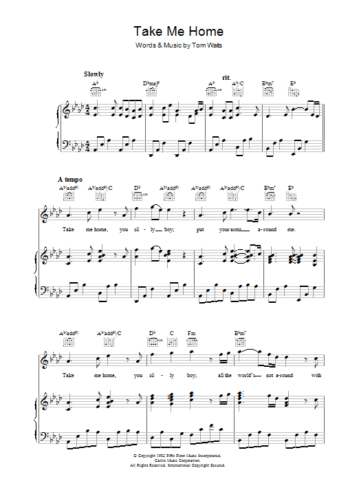 Tom Waits Take Me Home sheet music notes and chords. Download Printable PDF.