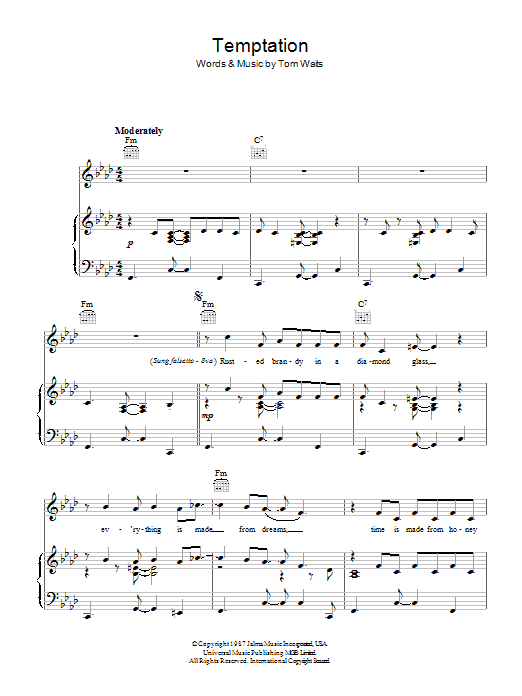 Tom Waits Temptation sheet music notes and chords. Download Printable PDF.