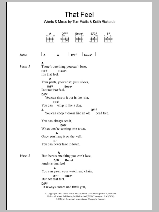 Tom Waits That Feel sheet music notes and chords. Download Printable PDF.