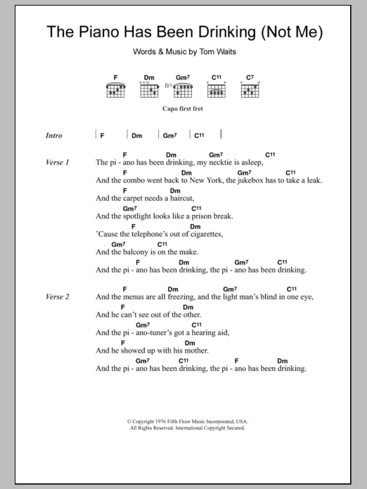 Tom Waits The Piano Has Been Drinking (Not Me) sheet music notes and chords. Download Printable PDF.