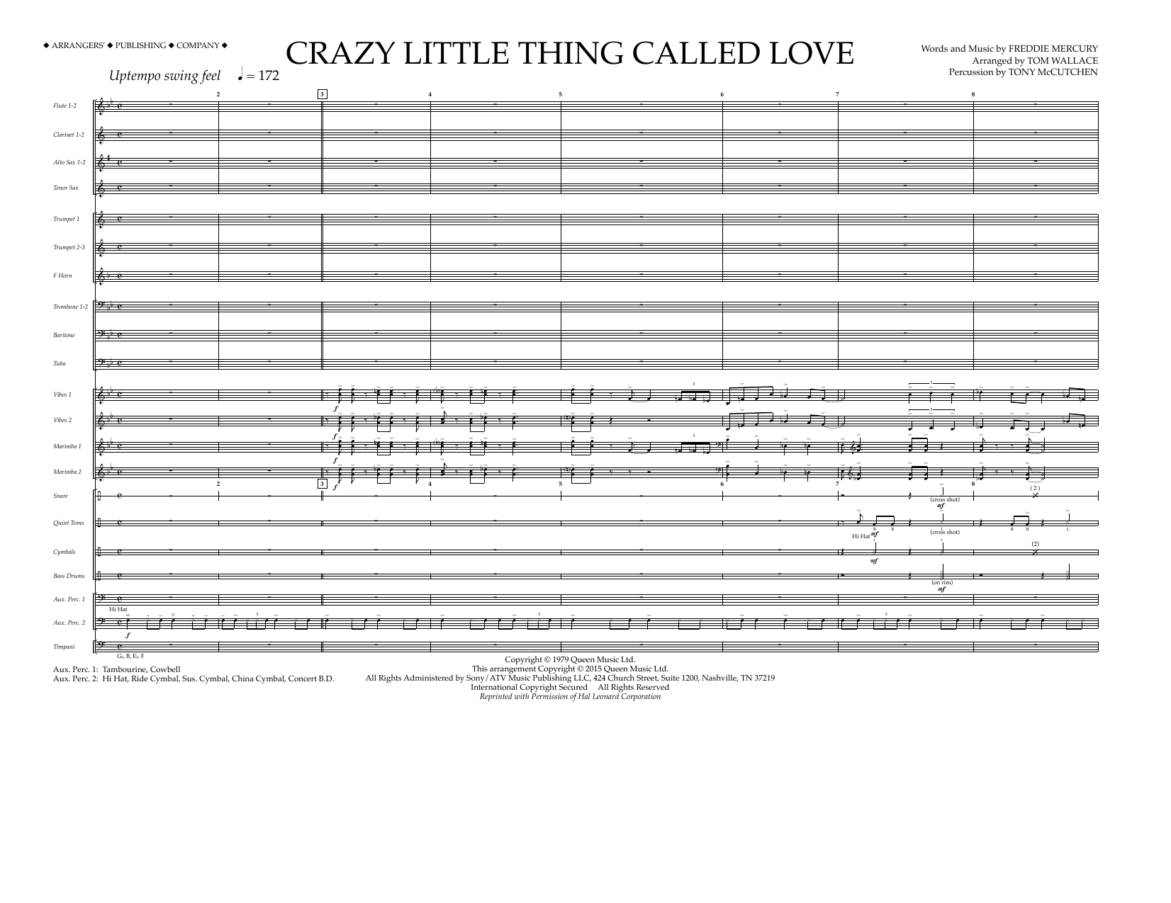 Tom Wallace Crazy Little Thing Called Love - Full Score sheet music notes and chords. Download Printable PDF.