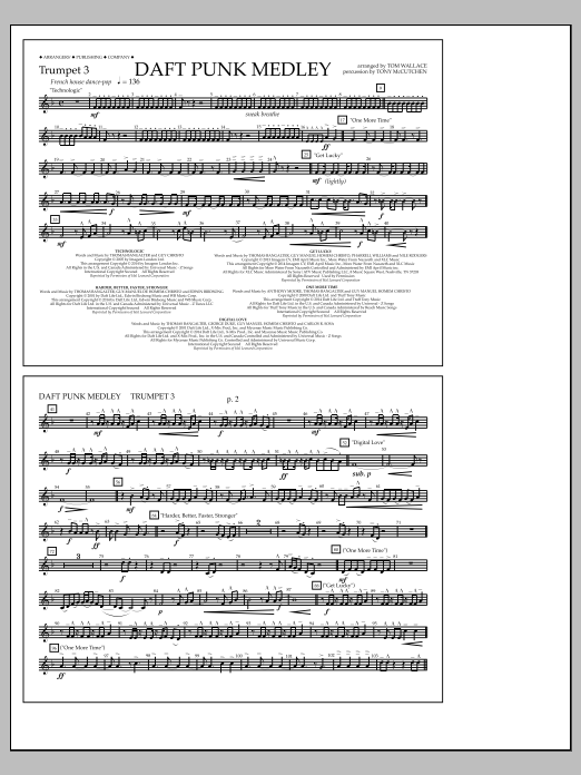 Learn to play Tom Wallace Daft Punk Medley - Trumpet 3 sheet music for Marching Band in minutes. Price: 7.8900$ Tom Wallace Daft Punk Medley - Trumpet 3 sheet music notes and chords arranged for Marching Band