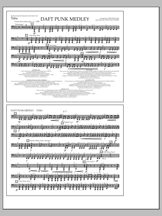 Learn to play Tom Wallace Daft Punk Medley - Tuba sheet music for Marching Band in minutes. Price: 7.8900$ Tom Wallace Daft Punk Medley - Tuba sheet music notes and chords arranged for Marching Band
