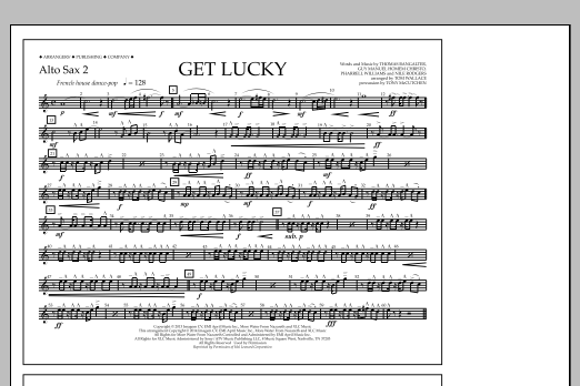 Learn to play Tom Wallace Get Lucky - Alto Sax 2 sheet music for Marching Band in minutes. Price: 7.8900$ Tom Wallace Get Lucky - Alto Sax 2 sheet music notes and chords arranged for Marching Band