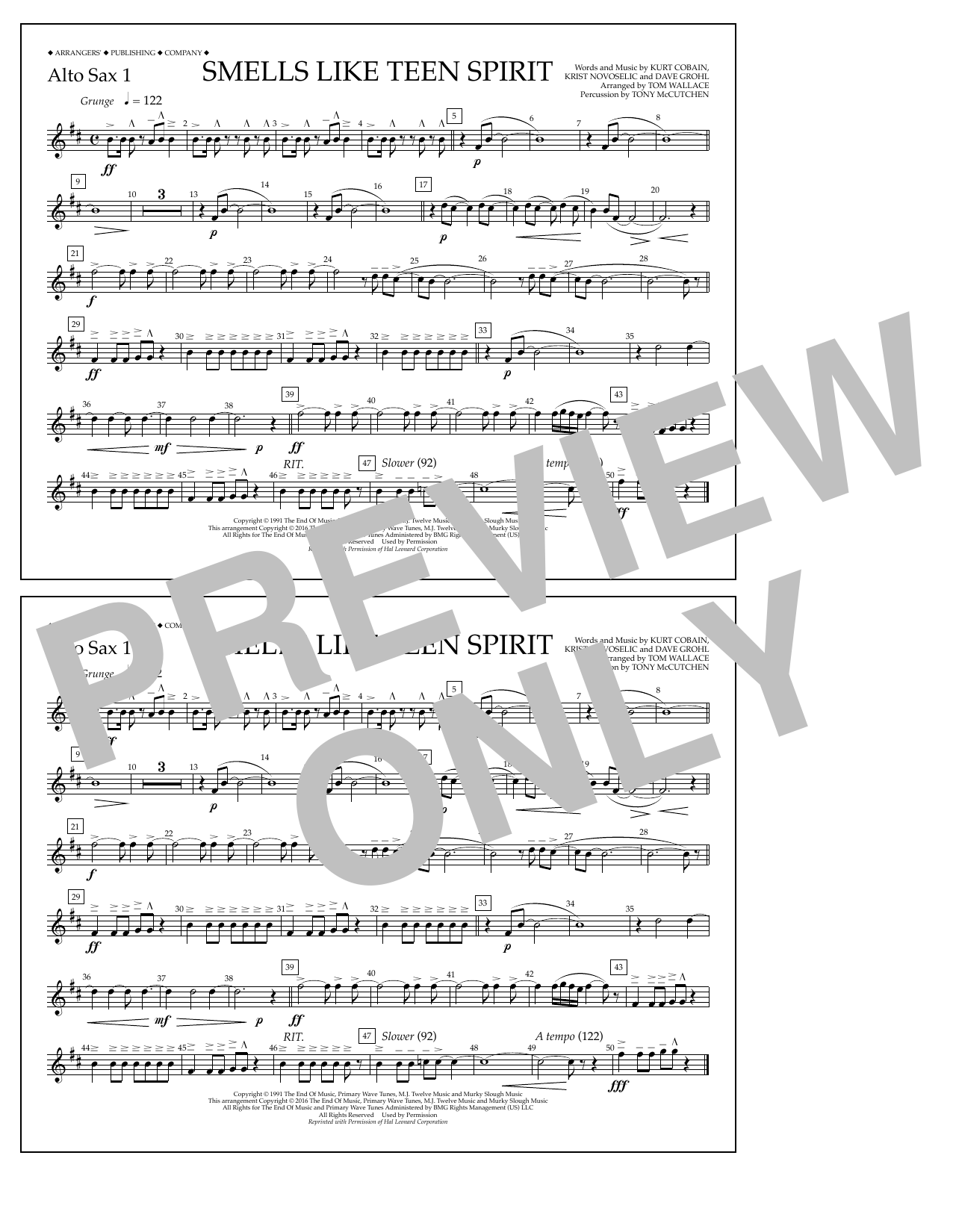 Tom Wallace Smells Like Teen Spirit - Alto Sax 1 sheet music notes and chords. Download Printable PDF.