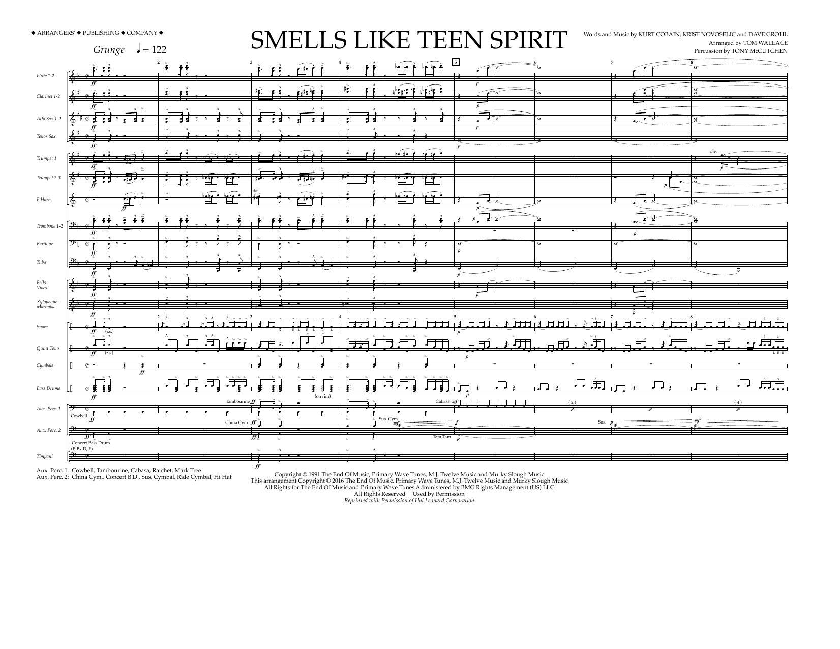 Learn to play Tom Wallace Smells Like Teen Spirit - Full Score sheet music for Marching Band in minutes. Price: 11.9700$ Tom Wallace Smells Like Teen Spirit - Full Score sheet music notes and chords arranged for Marching Band