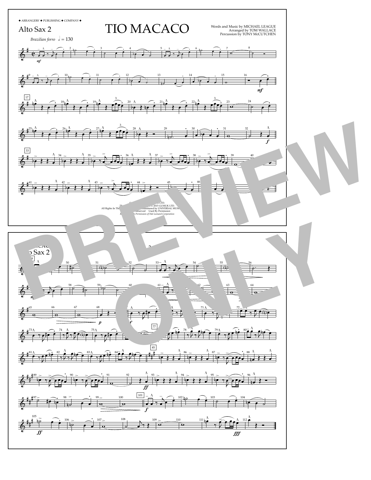 Tom Wallace Tio Macaco - Alto Sax 2 sheet music notes and chords. Download Printable PDF.