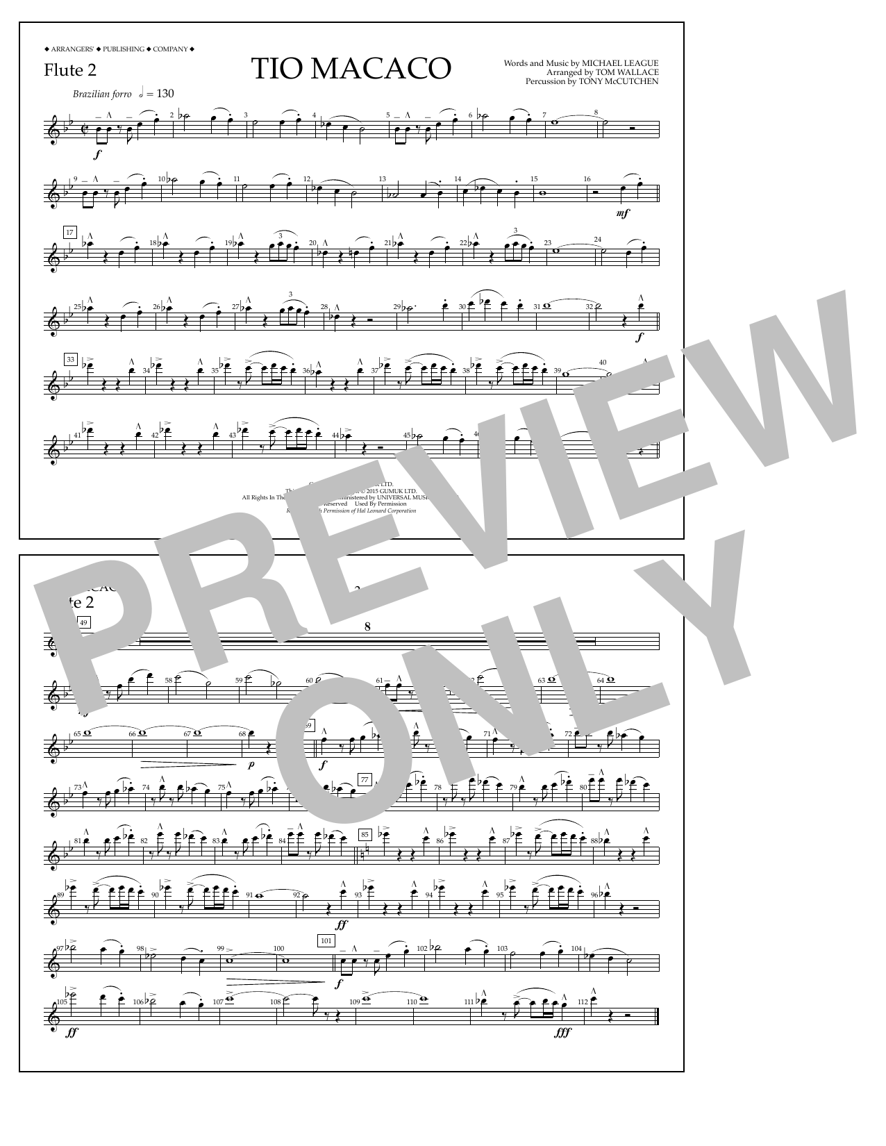 Tom Wallace Tio Macaco - Flute 2 sheet music notes and chords. Download Printable PDF.