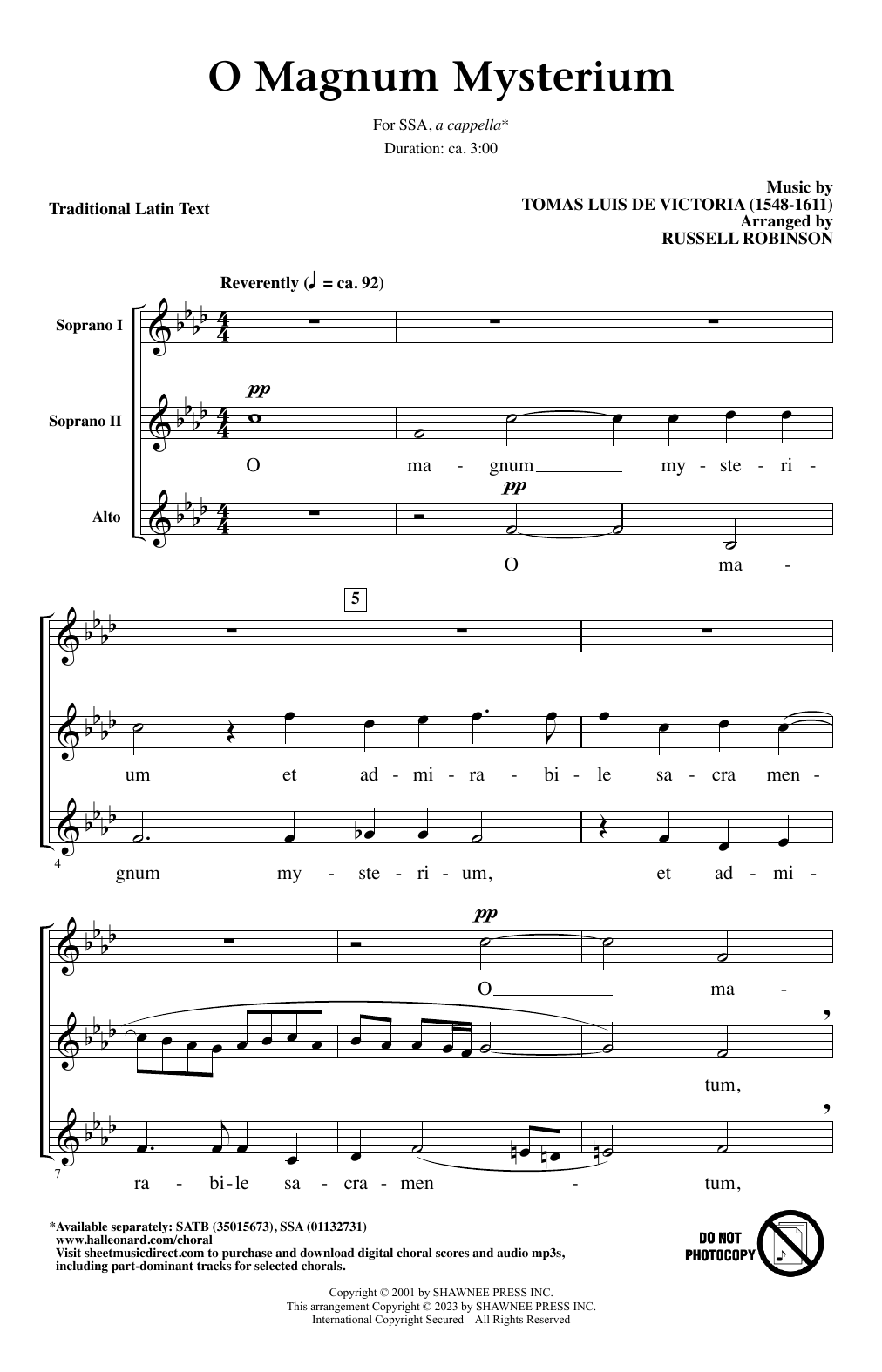 Tomas Luis De Victoria O Magnum Mysterium (arr. Russell Robinson) sheet music notes and chords. Download Printable PDF.