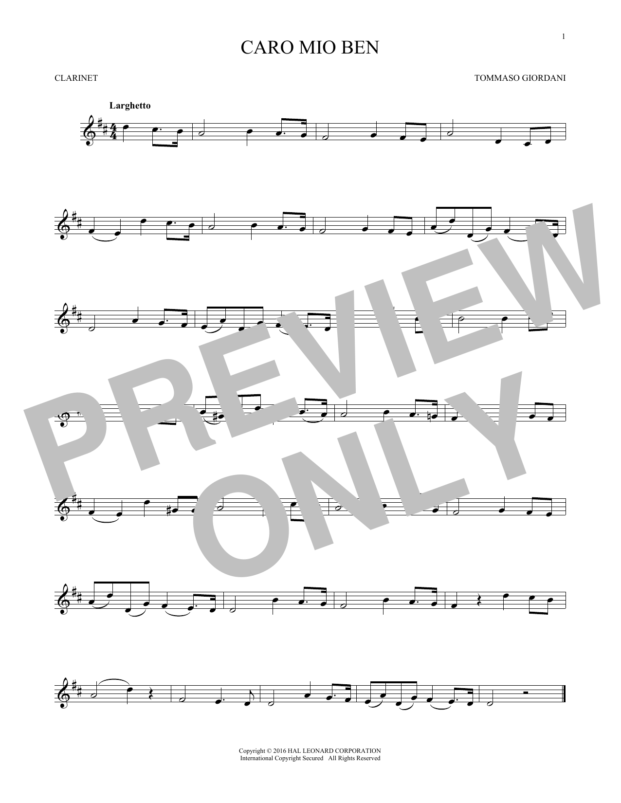 Tommaso Giordani Caro Mio Ben sheet music notes and chords. Download Printable PDF.